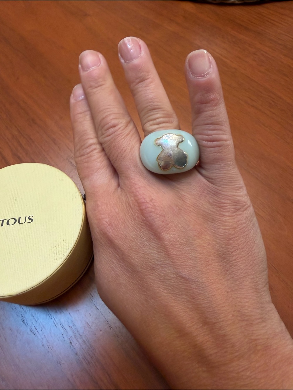 TOUS Pale Mint Green Statement Bear Ring – Silver - Picture 2 of 12
